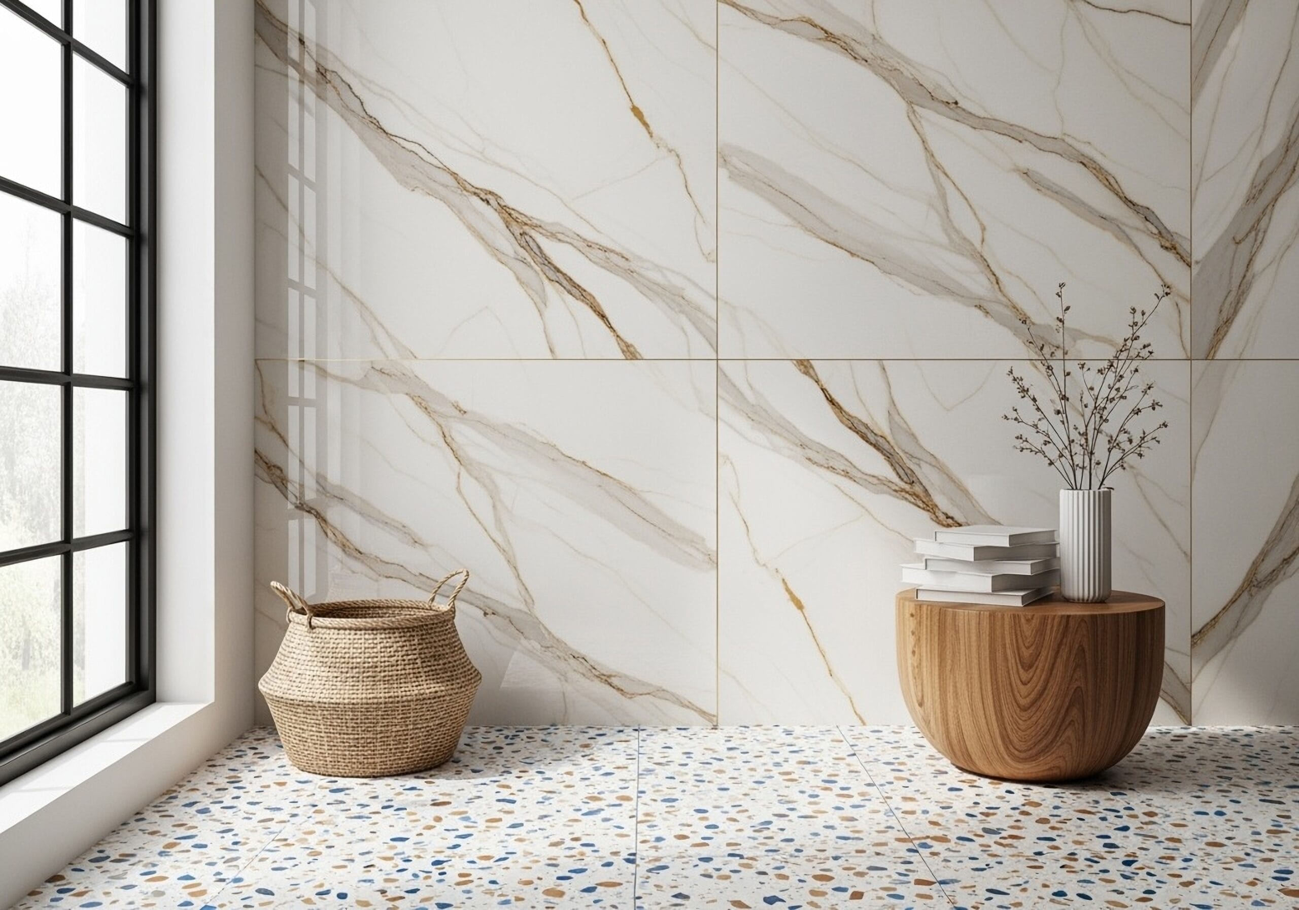 Large-format porcelain installation